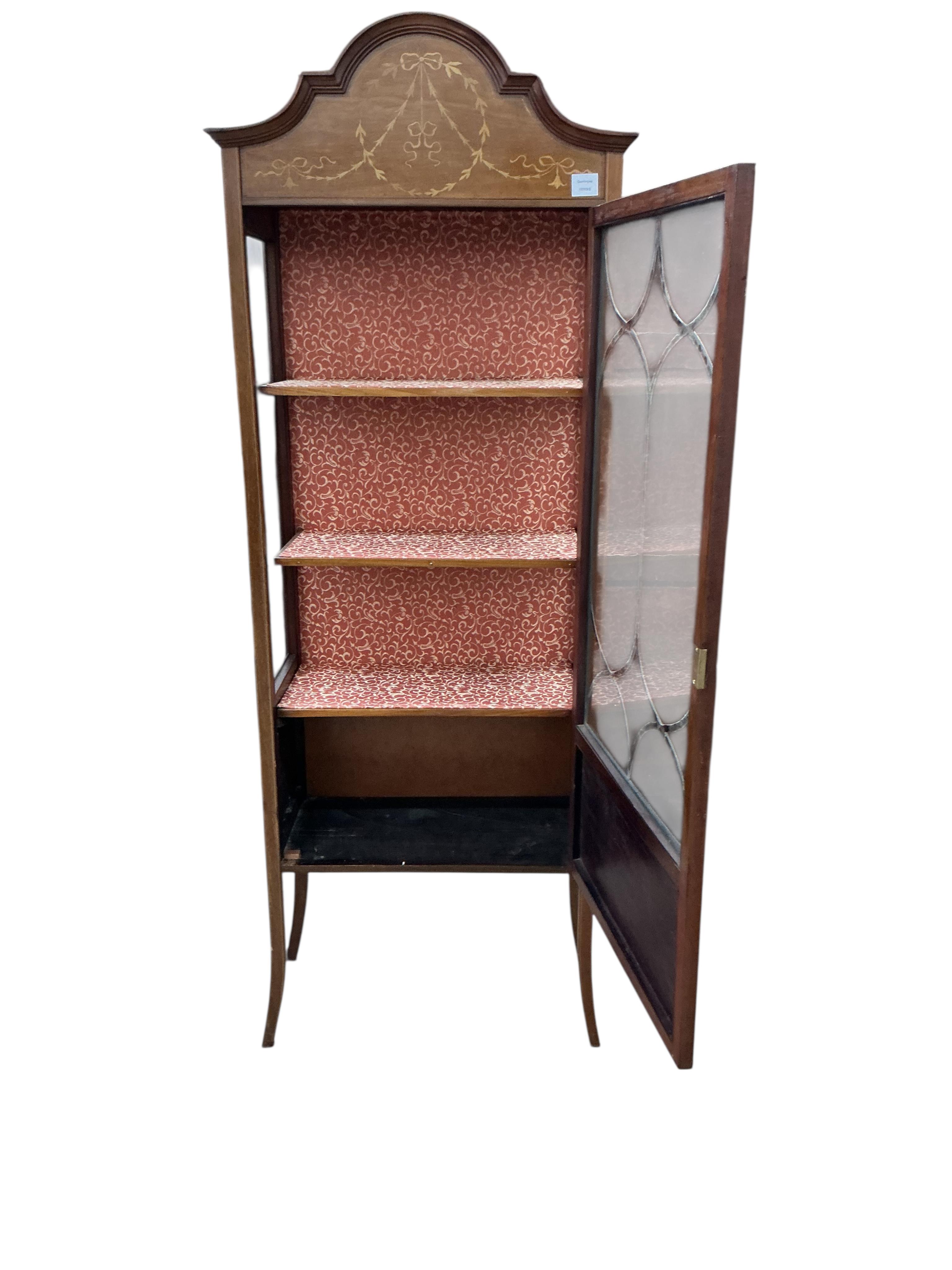 An Edwardian inlaid mahogany display cabinet, width 67cm, depth 33cm, height 184cm
